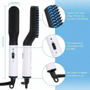 

2 in1 Beard Straightener Curling Hair Brush Quick Heater Ceramic H Curls Electric Tourmaline Comb Tool Straightener Styling P6R6