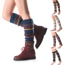MNYCXEN/1 пара Гетр; женские разноцветные шерстяные длинные гетры выше колен; вязаные носки; мягкие удобные теплые носки(China)