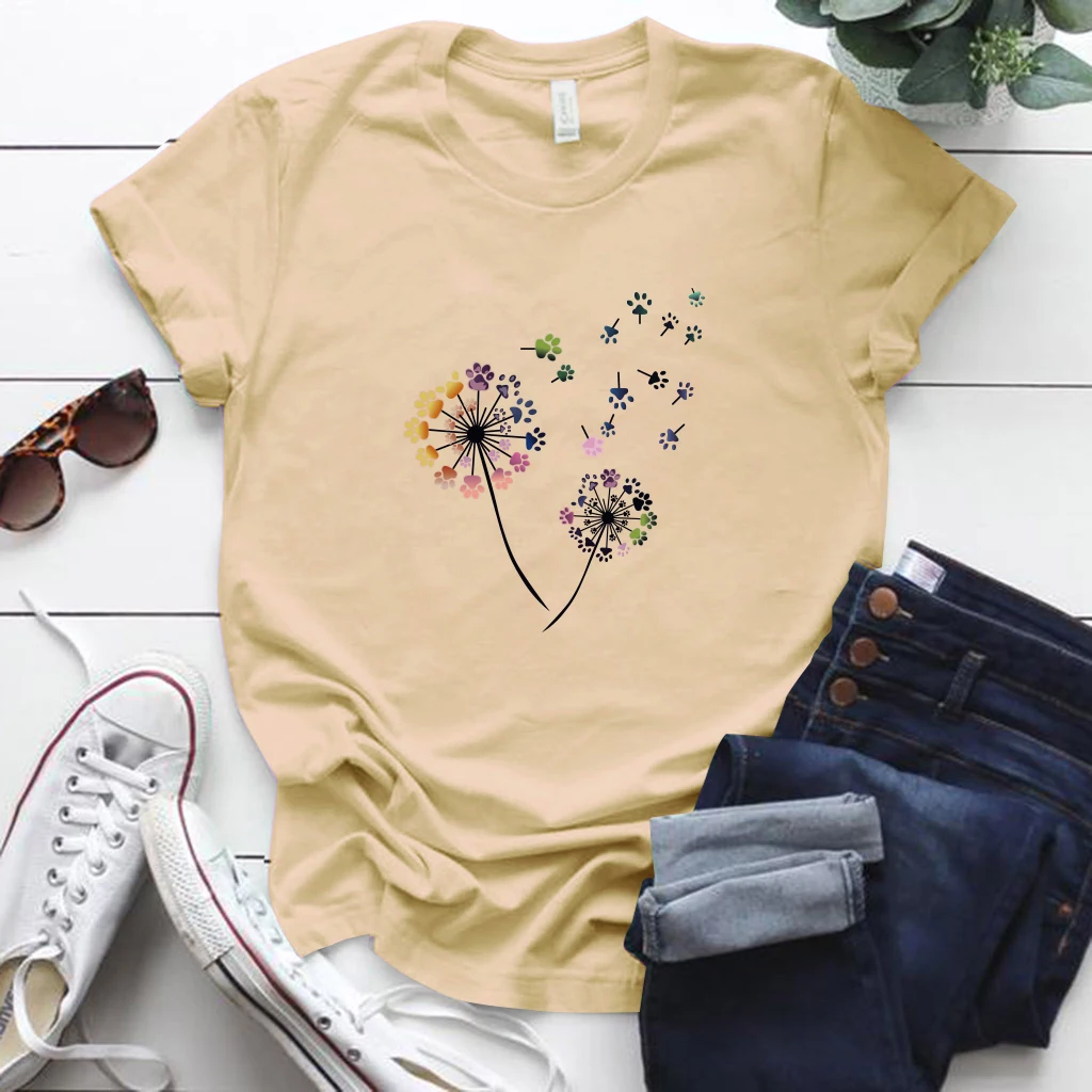 Color Dandelion Printed Tshirt Women S-5xl Plus Size Summer Funny Tshirt Tee Shirt Femme Short Sleeve Tops Women Clothing 2020