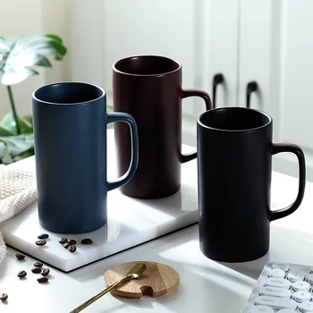 

Modern Stylish Pure Color Mugs High Cylinder Cappuccino Latte Coffee Milk Breakfast Afternoon Tea Cups Northern Europe Style