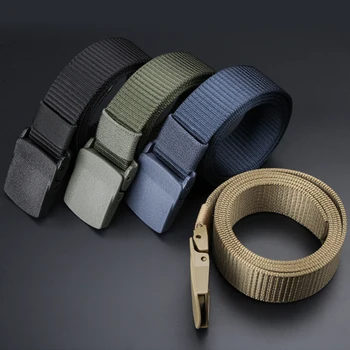 

High Quality Belt Long Plastic Buckle Waist Webbing Canvas Wide Military Training Nylon Tactical Belts for Men Jeans No Metal