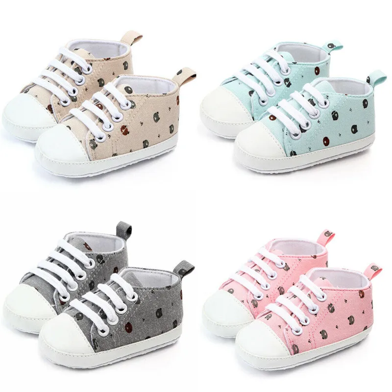 

Cute Newborn Infant Baby Boy Girl Printed Crib Shoes Spft Prewalker Anti-crip Sneaker Canvas Shoes 0-18M