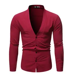 MOGU модные классические Стиль рубашка с воротником-стойкой Для мужчин Slim Fit Костюмы 2019 с длинным рукавом мужская рубашка Camisa Masculina, летняя