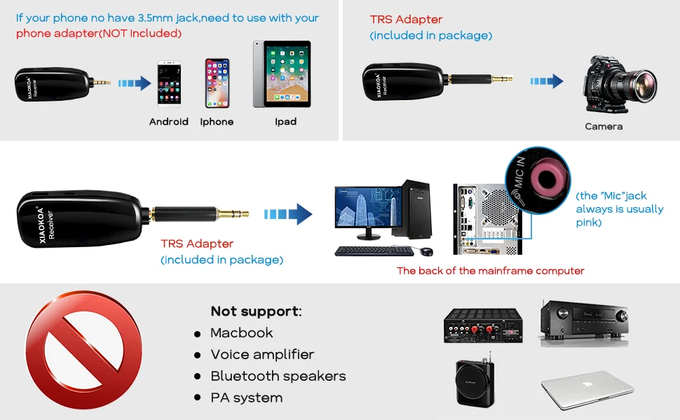 XIAOKOA UHF Lavalier Lapel Wireless Microphone Recording Vlog Youtube Live Interview for Iphone Ipad PC Android DSLR Microphone