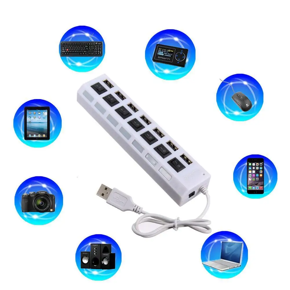 7-Порты и разъёмы USB 2,0 мульти Зарядное устройство Hub+ высокая Скорость адаптер ON/OFF переключатель портативных ПК Мощность зарядки Порты и разъёмы usb-хаб
