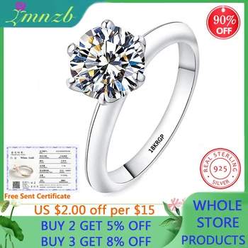 

LMNZB Have Certificate Luxury Brand 18K White Gold Lab Diamond Wedding Rings Solitaire 2.0ct Moissanite Ring for Women MR168