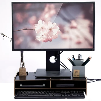 

Ship From US Heighten Shelf Rack Stand Holder for Display Screen Keyboard Base Bracket Wooden Desktop Black