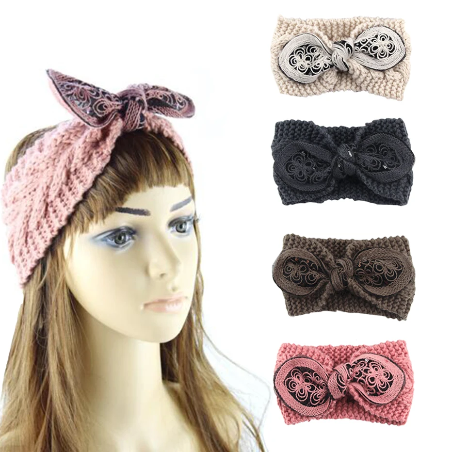 

Bow Hairband Winter Women Girls Fashion Headwear Warm Knitting Tie Hairband Rabbit Ear Head Band