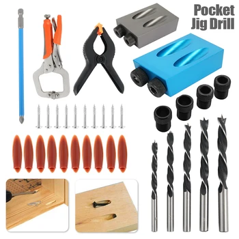 

Woodworking Oblique Hole Locator Drill Bits Pocket Hole Jig Kit 15 Degree Angle Drill Guide Set Hole Puncher DIY Carpentry Tools
