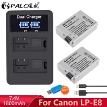 PALO LP-E8 LP E8 LPE8 1800mAh camera Battery + LED Dual Charger for Canon EOS 550D 600D 650D 700D x7i x6i x5 x4 T2i T3i T4i T5i