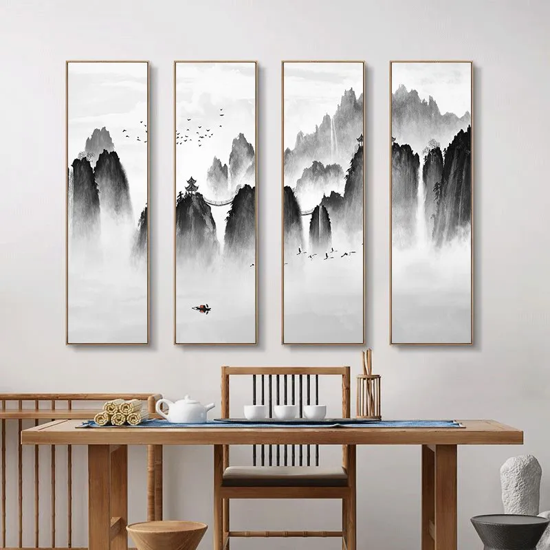 

Abstract Traditional Chinese Style Landscape Wall Print Posters Canvas Painting Art Pictures for Office Living Room Home Decor