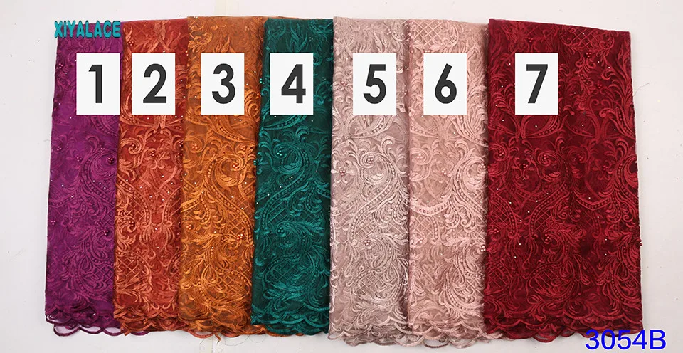 3D кружева высокое качество бисерные нигерийские кружевные ткани вышивка Французский Тюль Кружева с камнями для свадебных YA3054B-1