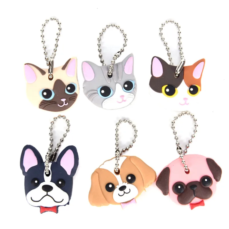 1 Pc Silicone Key Ring Cap Case Lovely Animals Head Shape Keychain Shell Cat Hamster Pug Dog Desk Sets School Stationery