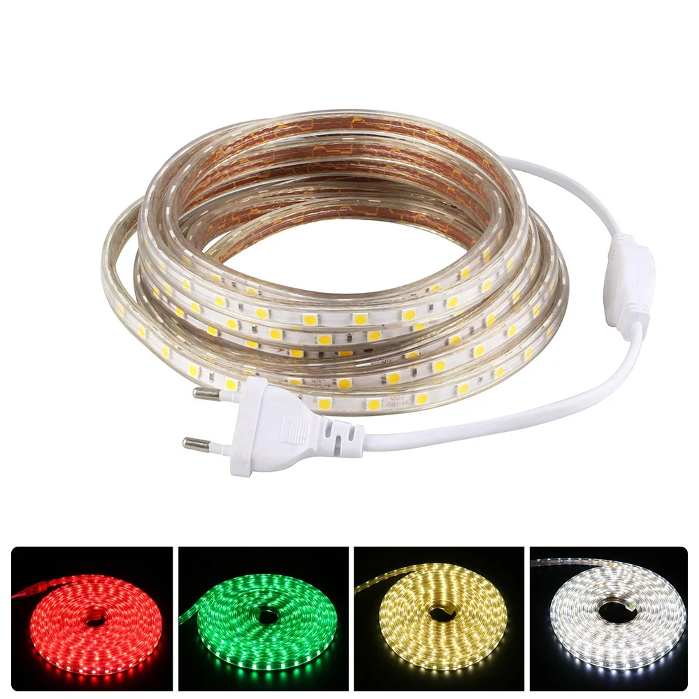 buy IP67 Waterproof SMD 5050 led tape AC220V flexible led strip 60 leds Meter outdoor garden lighting EU plug 1M 2M 3M 5M 10M 15M #