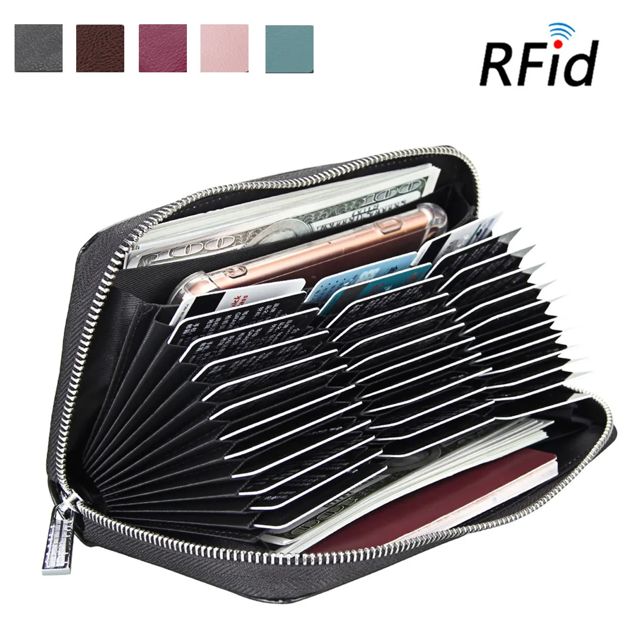 

RFID Genuine Leather Card Bag Customizable Large-Volume MEN'S Wallet Long Organ Card Bit More Credit Wallet a Generation of Fat
