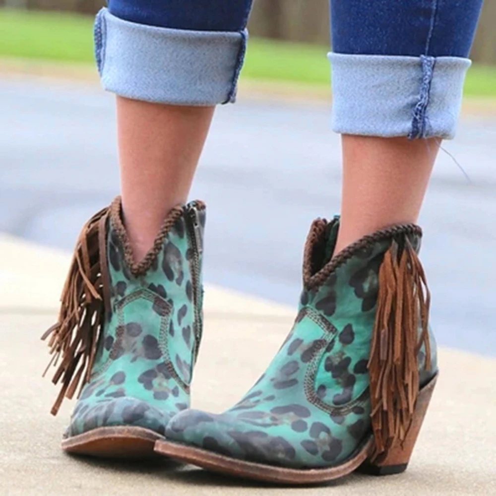 Классические ковбойские сапоги вестерн с кисточками для женщин; женские ковбойские ботинки из флока; обувь на низком каблуке; женские зимние сапоги до колена - Цвет: K