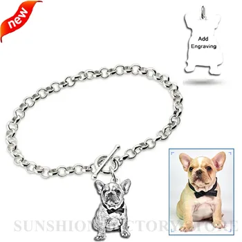 

Custom 925 Sterling Silver Pet Bracelet Personalized Jewelry Pet Portraits and Name Bracelet Personalize Pet Charm Bangle