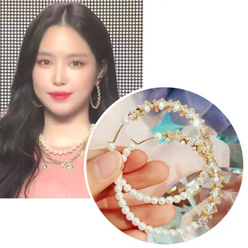 

MENGJIQIAO Korean Elegant Handmade Pearl Hoop Earrings For Women Party Jewelry Fashion Crystal Circle Boucle d'oreille Gifts