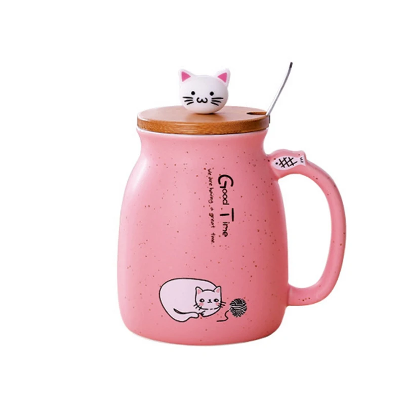 Мультяшная керамическая кружка кунжута кошка термостойкая чашка с крышкой котенок посуда для напитков детская чашка молоко кофейная кружка - Цвет: red