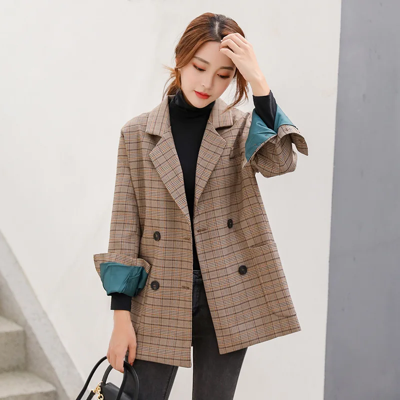 

CHIC Small Suit Coat Women's Loose-Fit Korean-style 2018 Spring And Autumn New Style Hong Kong Style Retro Plaid Suit South Kore