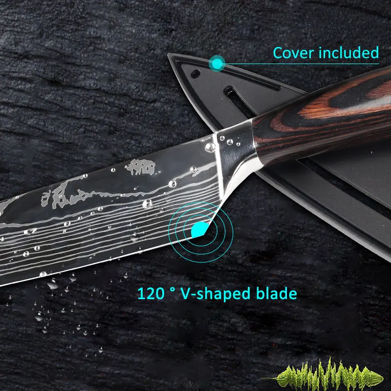 Kitchen Knife Set Stainless Steel Blades Damascus Laser Drawing Chef Knife Sets Santoku Utility Paring Cooking Tools Gift Knives