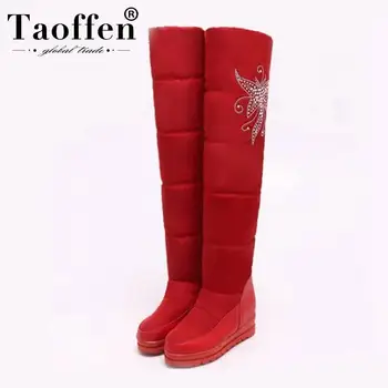 

TAOFFEN New Russia Warm Snow Boots Women Platform Waterproof Plush Fur Heels High Over The Knee Boots Winter Boots Size 33-43