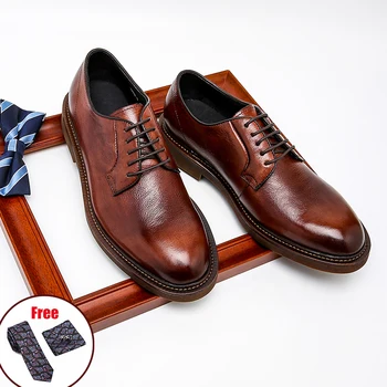 

Phenkang Men Genuine Wingtip Leather Oxford Shoes Retro Working Dress Shoes For Male Lace Up Party Oxfords Shoes