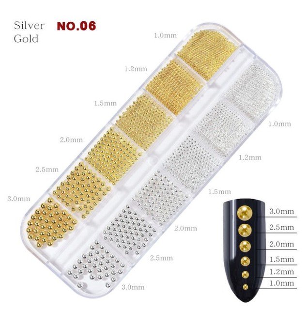 Mixed Size Small Metal Stainless Steel Ball Nail Art Rhinestones Caviar Decorations Bead Pearls Black Gold Silver Rose