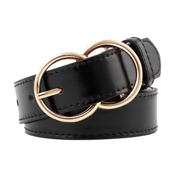 

110X2.9Cm Lady Punk Female Gold Double Ring Pin Buckle Leather Belt For Women Trousers Dress Wide Woman Belts
