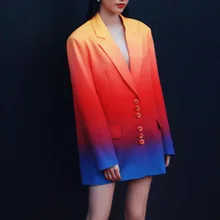 Мода, Осенний жакет с плавно изменяющимся цветом, женские длинные базовые пальто на пуговицах, куртки, Женская Повседневная бейсбольная верхняя одежда с длинным рукавом