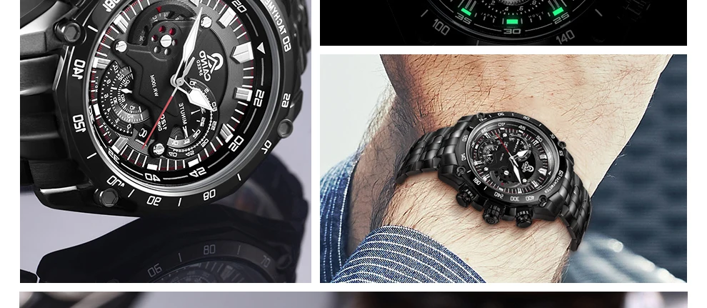 Мужские модные спортивные часы хронограф люксовый Топ бренд часы мужские водонепроницаемые полный стальной бизнес Дата кварцевые наручные часы