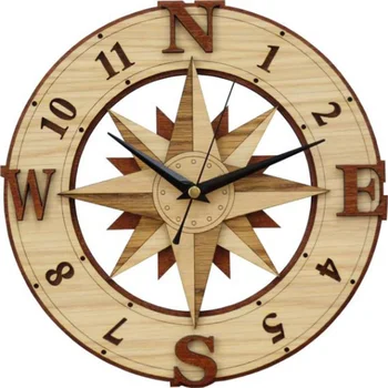 

Retro Wooden Wall Clock Art Personality Quartz Silent Movement Home Decoration Living Room Bedroom Compass Hollow Modern Design
