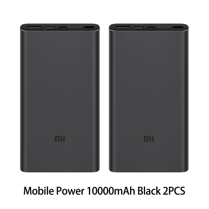 Black 2PCS Xiaomi Mi 3 Pro 10000 мАч Внешний аккумулятор Двусторонняя Быстрая зарядка USB-C Двойной вход выход PLM12ZM 10000 мАч Внешний аккумулятор для мобильного телефона - Цвет: Black 2PCS