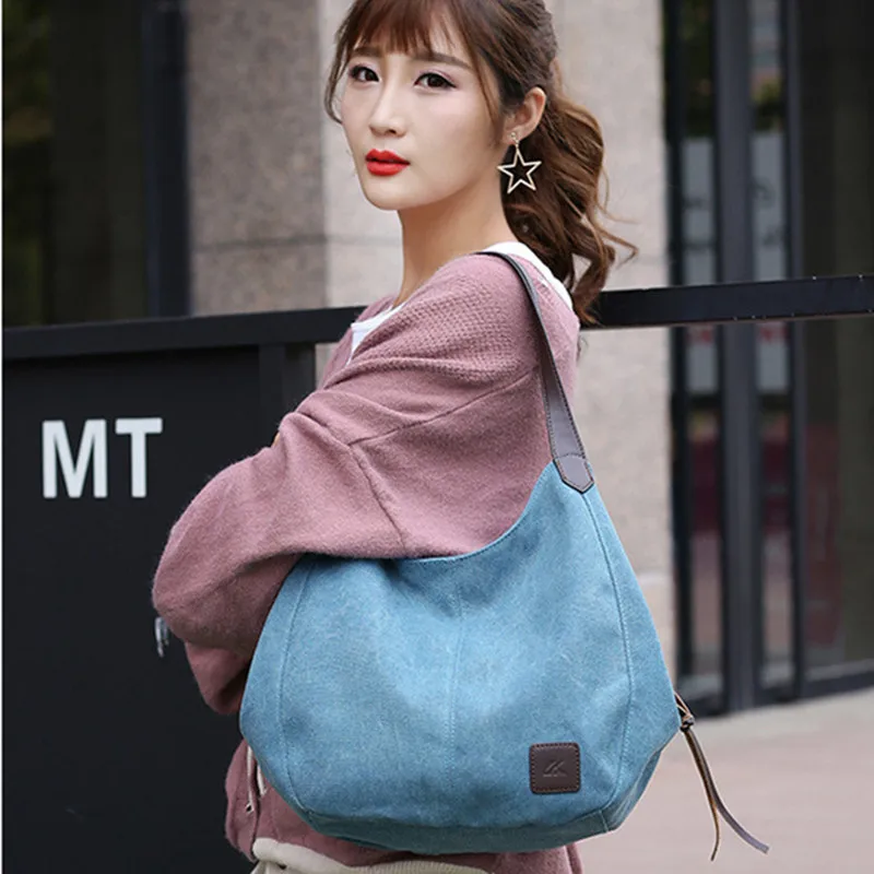 AFASHOR Damen Canvas Tote Bag – Große Vintage Shopper Mit Reißverschluss, 30x32 Cm, Vielseitig