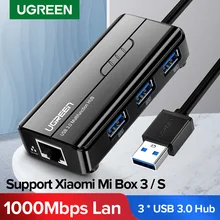 Ugreen USB Ethernet USB 3,0 2,0 к RJ45 концентратор для Xiaomi Mi Box 3/S телеприставка Ethernet адаптер Сетевая карта USB Lan
