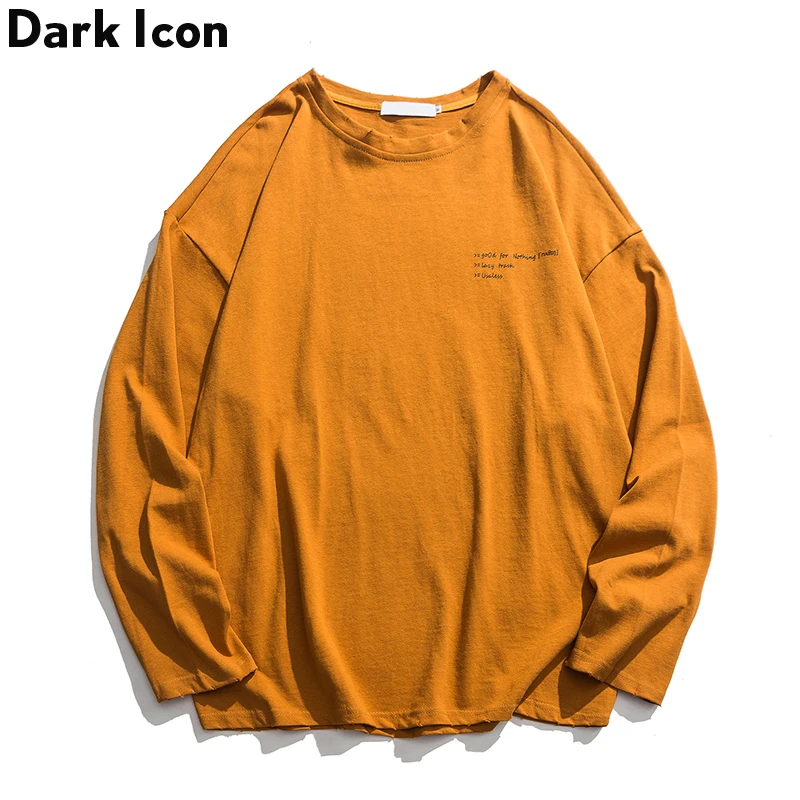 Мужская футболка с надписью Dark Icon и круглым вырезом осенняя уличная длинным