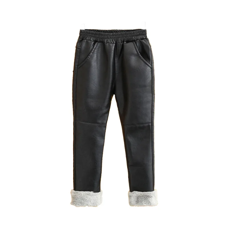 Winter Girls Clothing Trouser Warm Leggings for Girl Faux PU Leather Pants Casual Children Thickened Long Pants Trouser