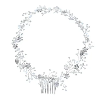 

New Design Handmade Crystal Leaf Hair Vine Wedding Hair Accessories Pearl Bridal Headband With Comb Hair Jewelry