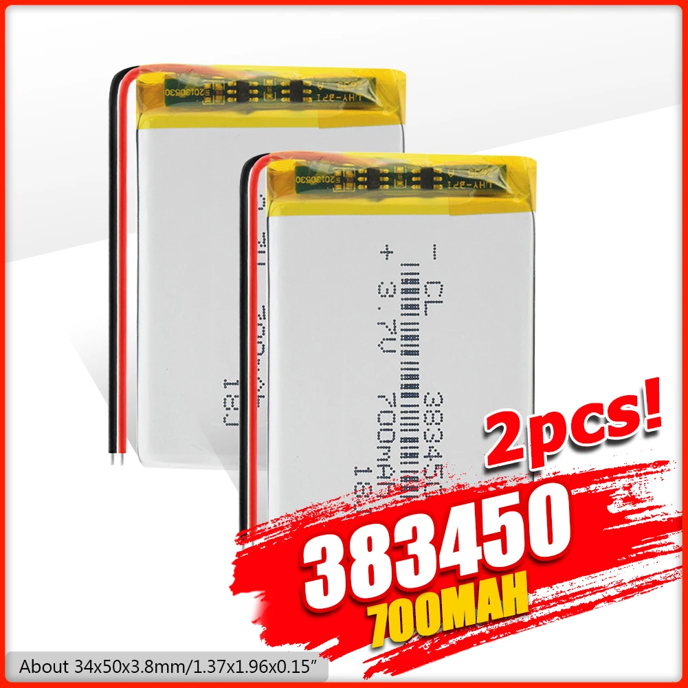 1/2/4 штук 3 7 в 700 мАч 383450 литий полимерный Батарея вольт для GPS DVD DVR Управление