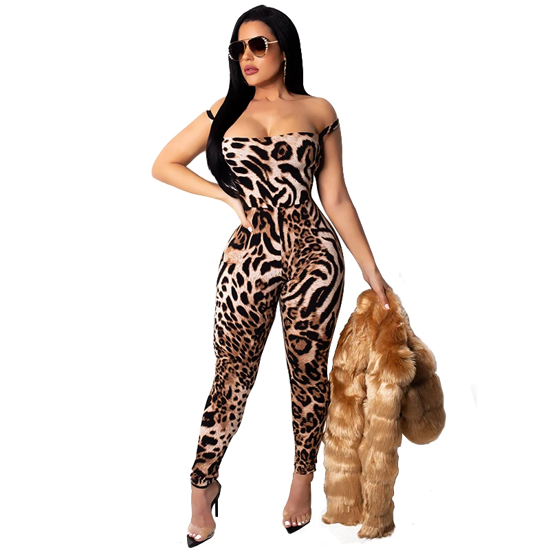 strapless leopard jumpsuit