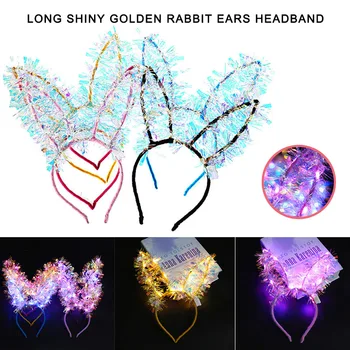 

6 Pcs LED14 Lamp Lengthened Illuminate Gold Wire Rabbit Ear Headband Child Adult Headdress H9