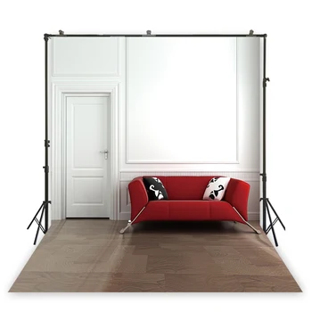 

HuaYi red sofa decoration white painted wall wooden floor background photography for home decor photoshoot photographyh XT-1684