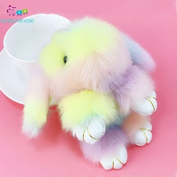 

Light Rainbow Color Faux Fur Fluffy Rabbit Plush Toys Stuffed Doll Toys Kids Girls Gift bag key pendant keychain Bunny Toys