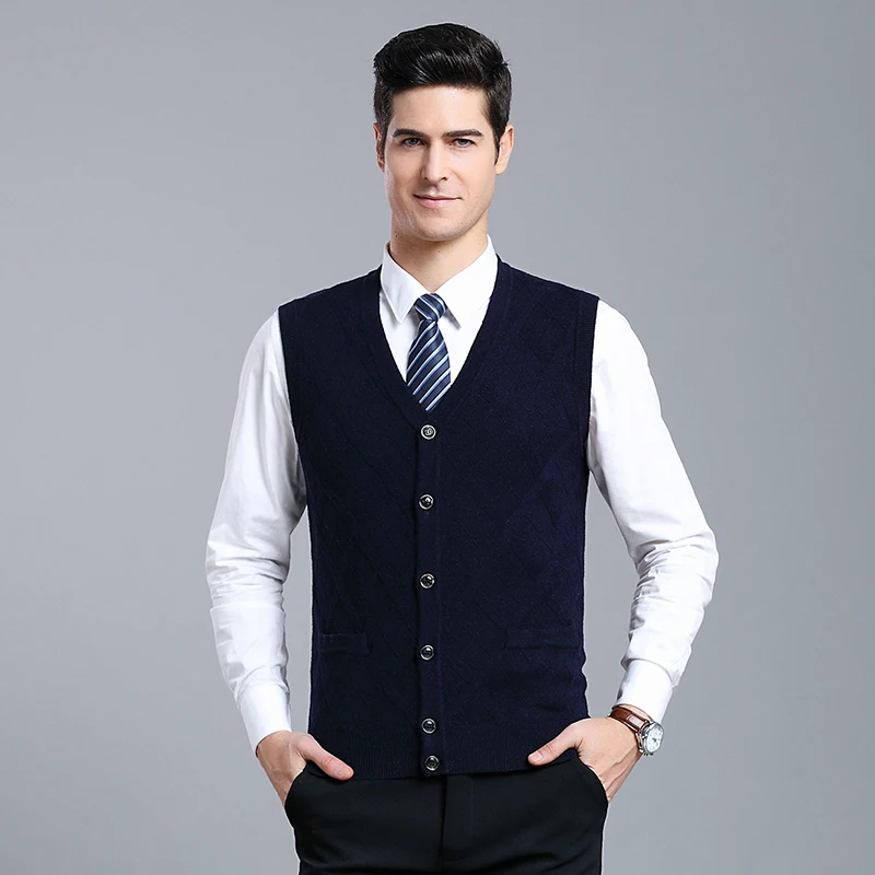 

MACROSEA England Style Leisure Design Men's Casual 100% Wool Vest Cardigan Men Sleeveless Argyle Pattern V-Neck Vest 1823