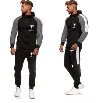 

Mens Hoodies Sets for Tesla Car Logo Printed Spring Autumn Hoodies+Pants 2Pcs Sporting Sweatsuit Male Hooded Tracksuit Sets Y