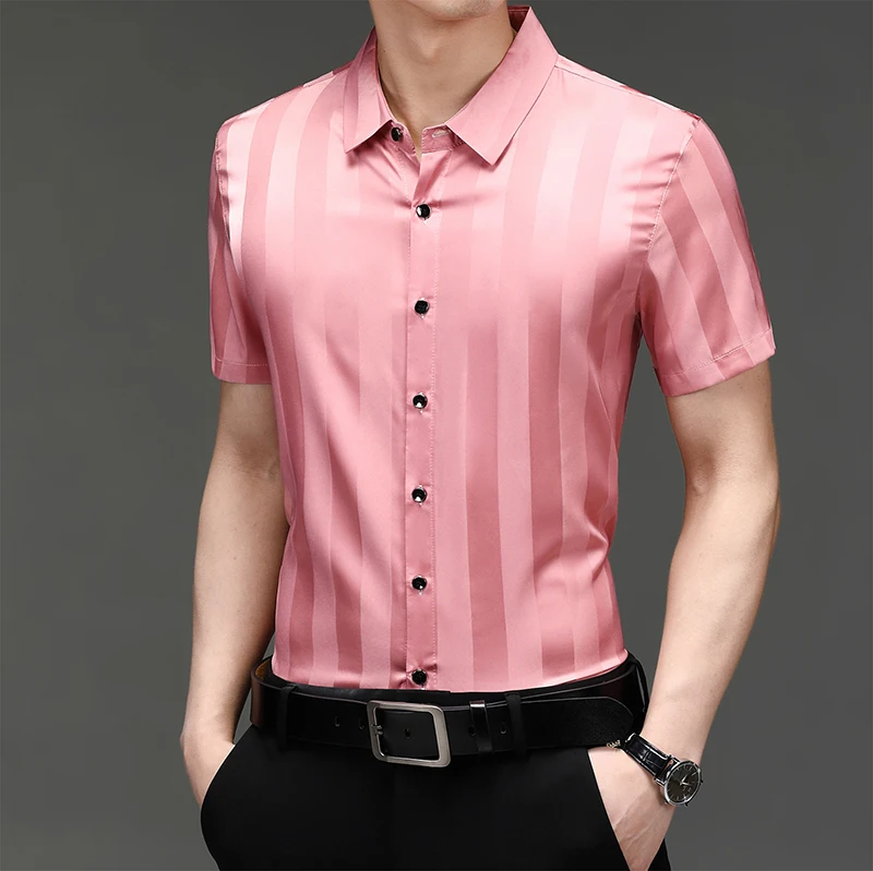Light Blue Striped Silk Shirts For Mens 