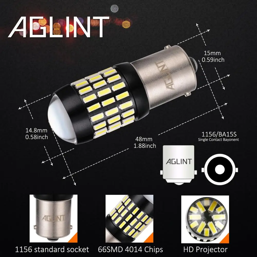 AGLINT 2 шт. 1156 1141 BA15S P21W светодиодный ные лампы 4014 чипы 66 SMD для поворотников лампа