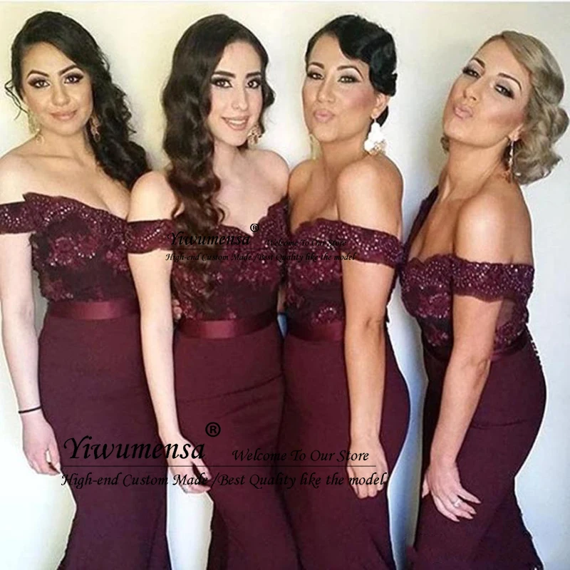 Sweep Train Mermaid Long Bridesmaid Dresses Custom Made Appliqes Off Shoulder Bridemaid Dress Maid Of Honor Dresses For Weddings - Цвет: Model Color