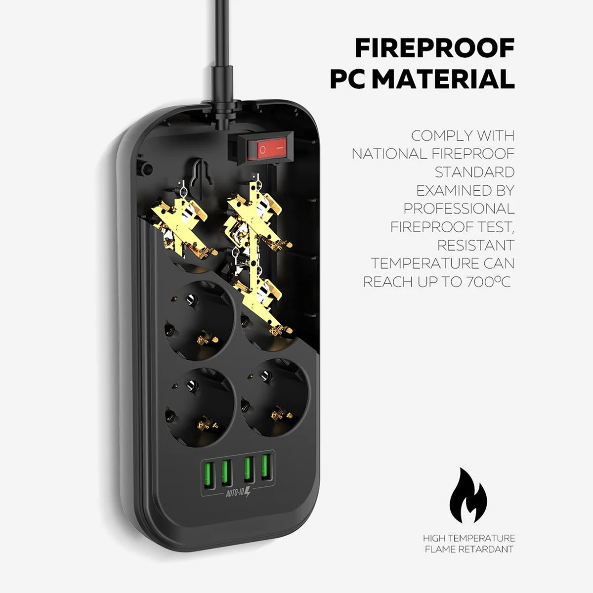 Удлинитель с защитой от перенапряжения 6 розеток европейской вилкой и 4 USB портами