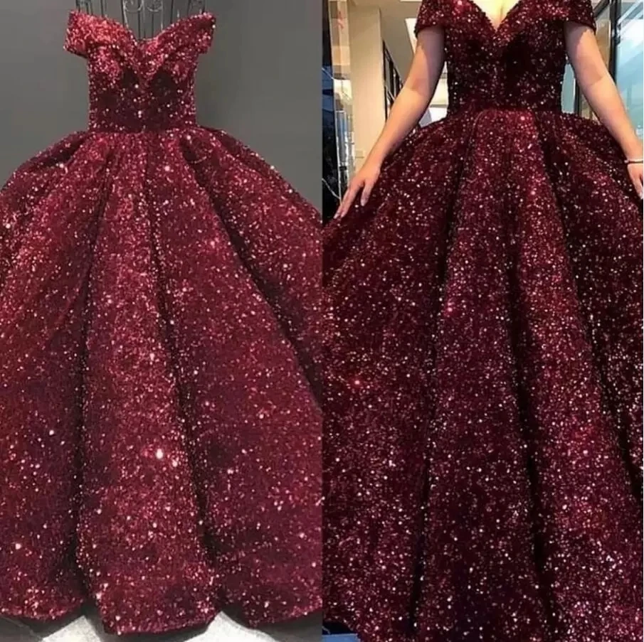 

Spakling Burgundy/Blue Sequins Prom Dresses 2023 Evening Formal Gowns Arabic Dubai Off Shoulder Bling Vestidos Robe De Soiree